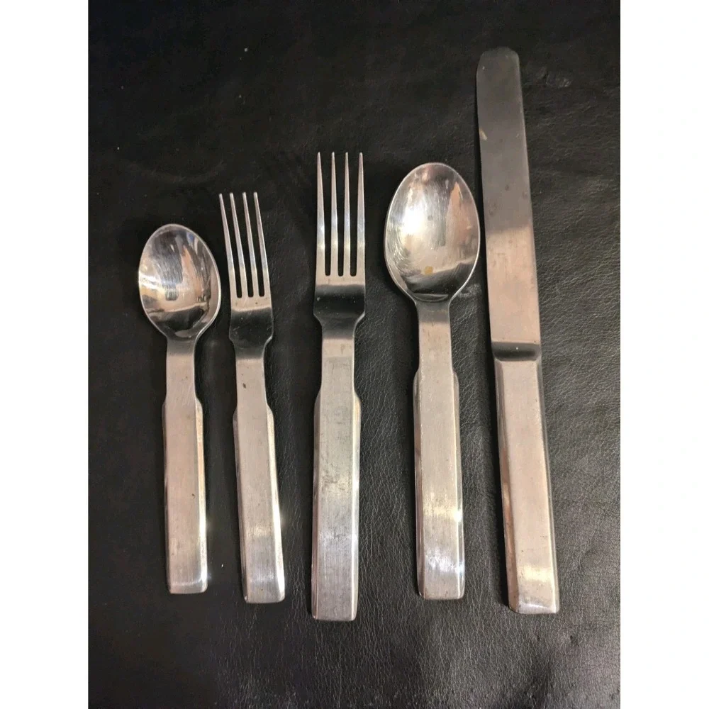 MCM Stanley Roberts Oblique 5 Piece Place Setting Tea Table Spoon Fork Knife